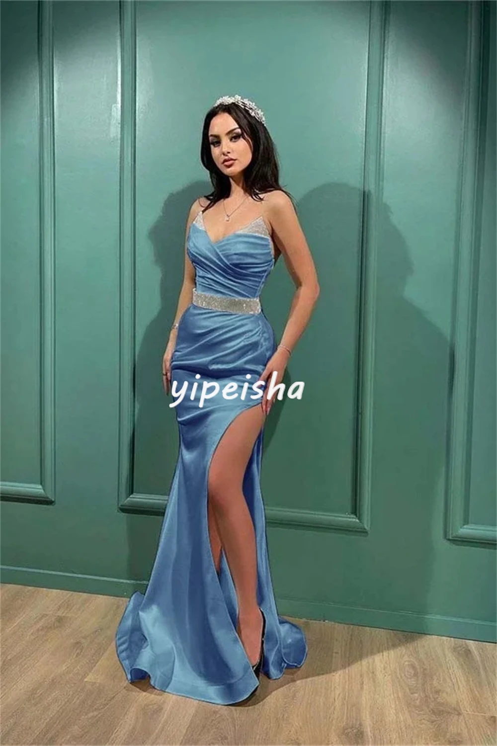 Abiti lunghi classici personalizzati con strass scintillanti increspati a sirena con scollo a cuore Abiti da cerimonia su misura Moda stile moderno retrò