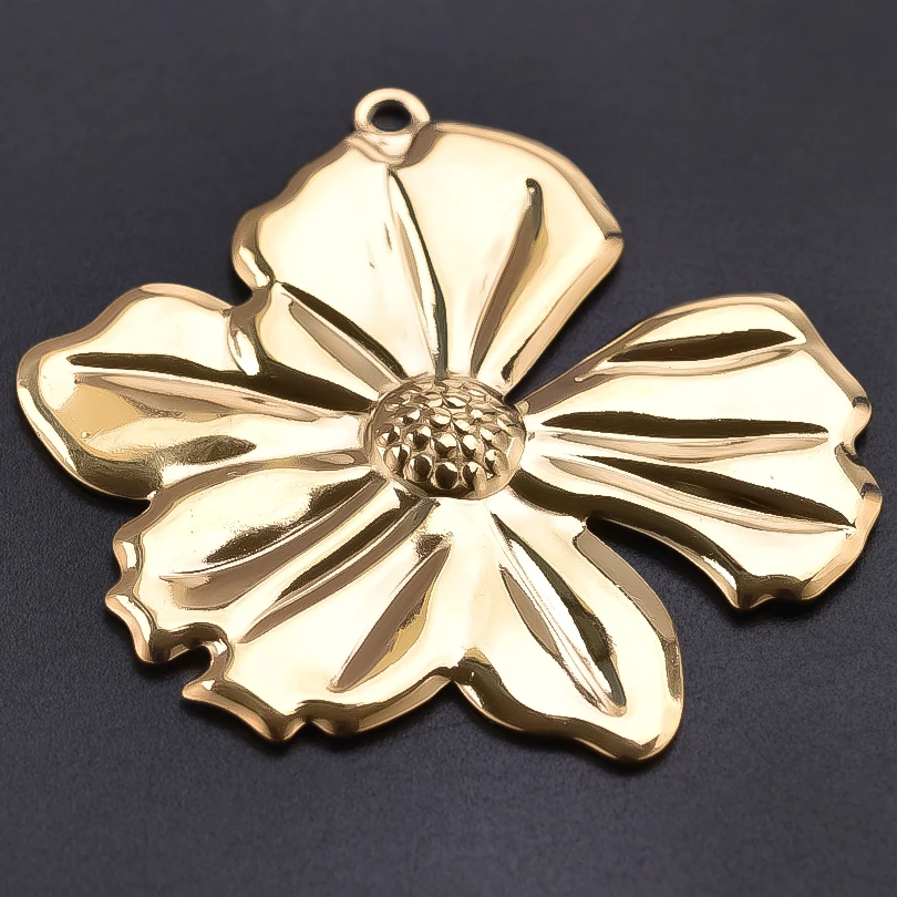 5pcs/Lot Gold Color Elegant Girl Pendant Bow Stainless Steel Heart Charms For Jewelry Making Earrings Bracelets Flower Pendants