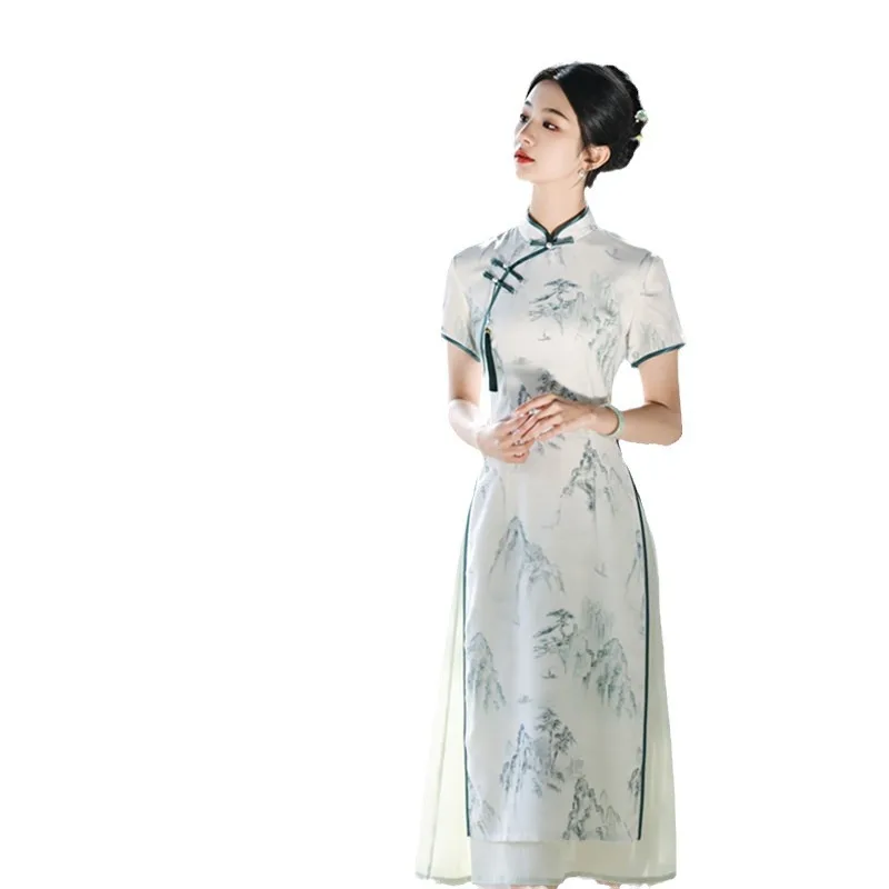 Old Shanghai Retro Ethnic Style Improved Cheongsam Qi Pao Skirt Spring and Summer New Young Female Dress