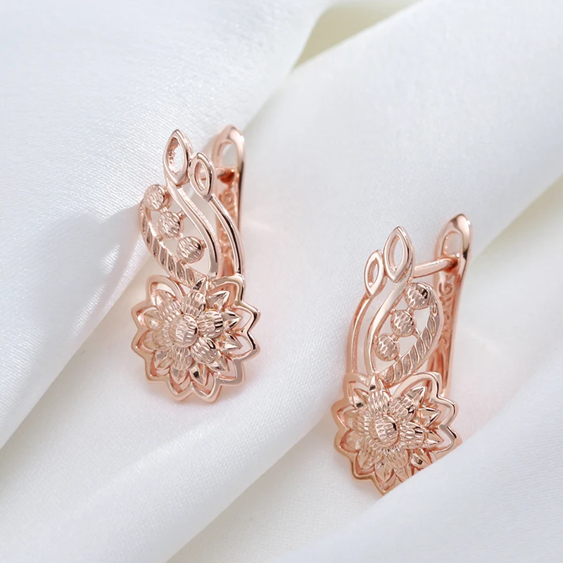 Kinel New 585 Rose Gold Color Drop Earrings for Women Unusual Metal Sculpture Flower Earrings Fashion Ethnic Vintage Jewelry