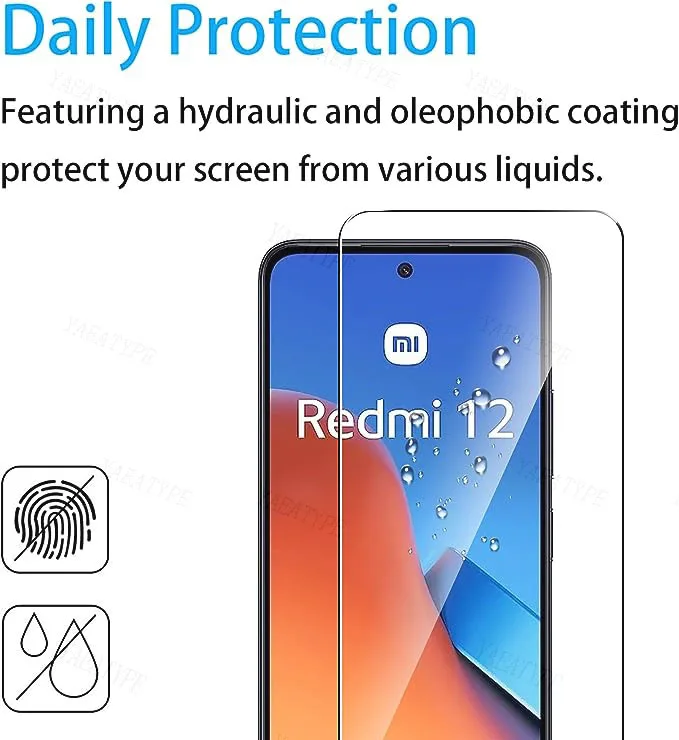 HD Tempered Glass for Xiaomi Redmi 12 6.79 Inch 9H Clear Screen Protector for Redmi 12 2.5D Protective Front Film