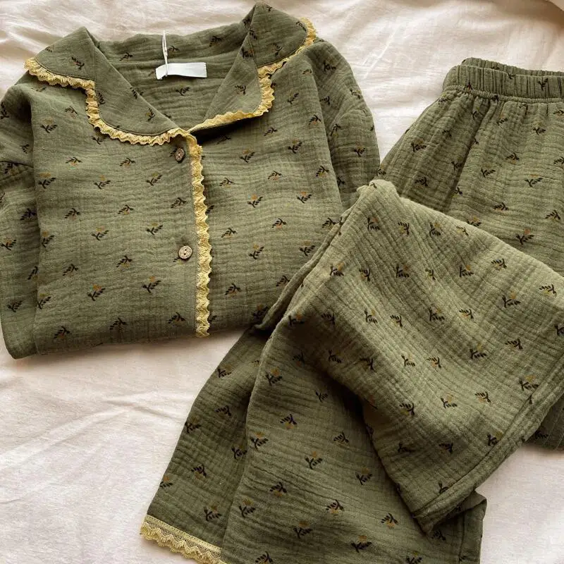 

Fashionable and Cute Women's Long Sleeved Long Pants Pajamas Sweet Student Spring and Autumn Sets Lace Home Clothes Comfortable