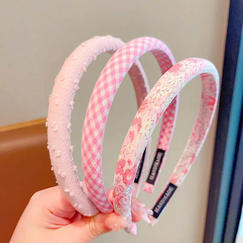 3 Pcs/Set New Women Girls Plaid Floral Colors Broadside Hairbands Sweet Children Vintage Cute Hair Hoop Kids Hair Accessories