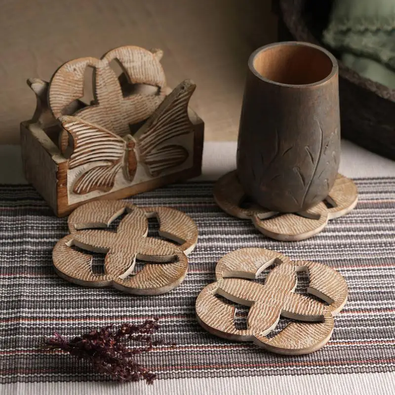 

Set of 4 Wooden Coasters for Home and Office Use - Durable and Stylish Drink Coasters