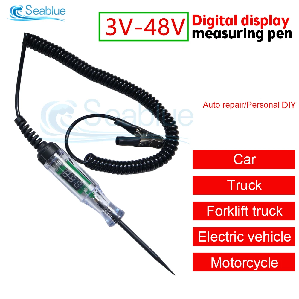 Car Truck Voltage Circuit Tester 3V-48V DC Vehicle Voltage Resistance Detector Pen with LCD Backlight Display Tools Auto Repair