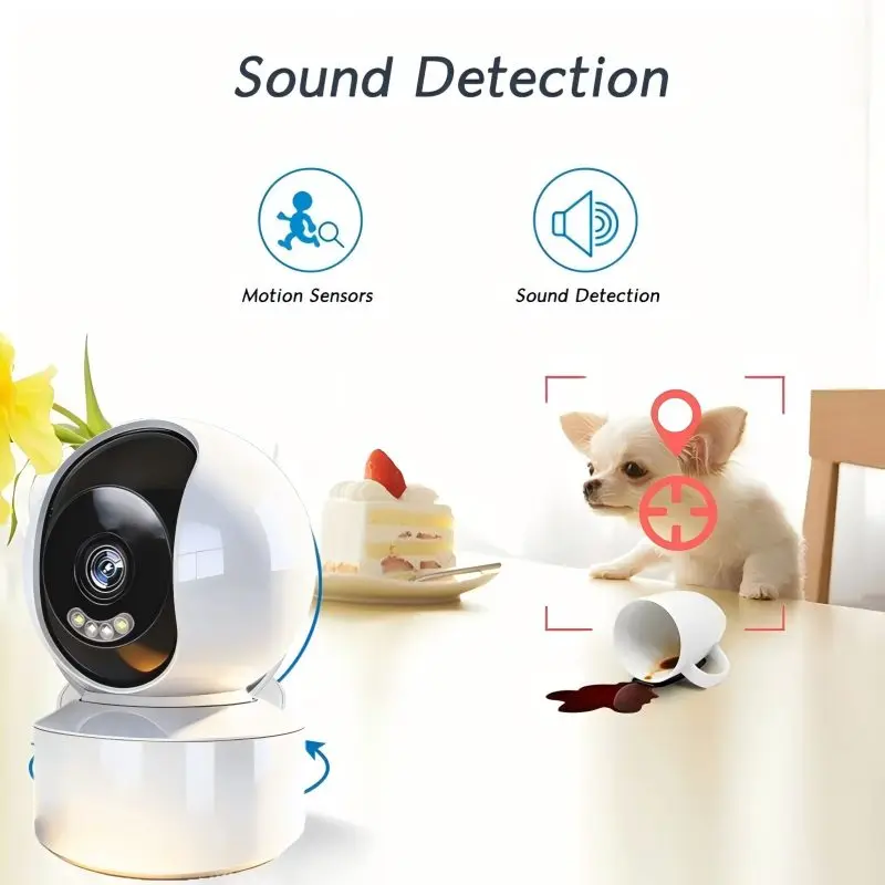 Pet Dog Camera Free App 2.4GHz WiFi Indoor Security Camera 360° Pan Tilt 2-Way Audio Night Vision Smart Baby Monitor Home Survei