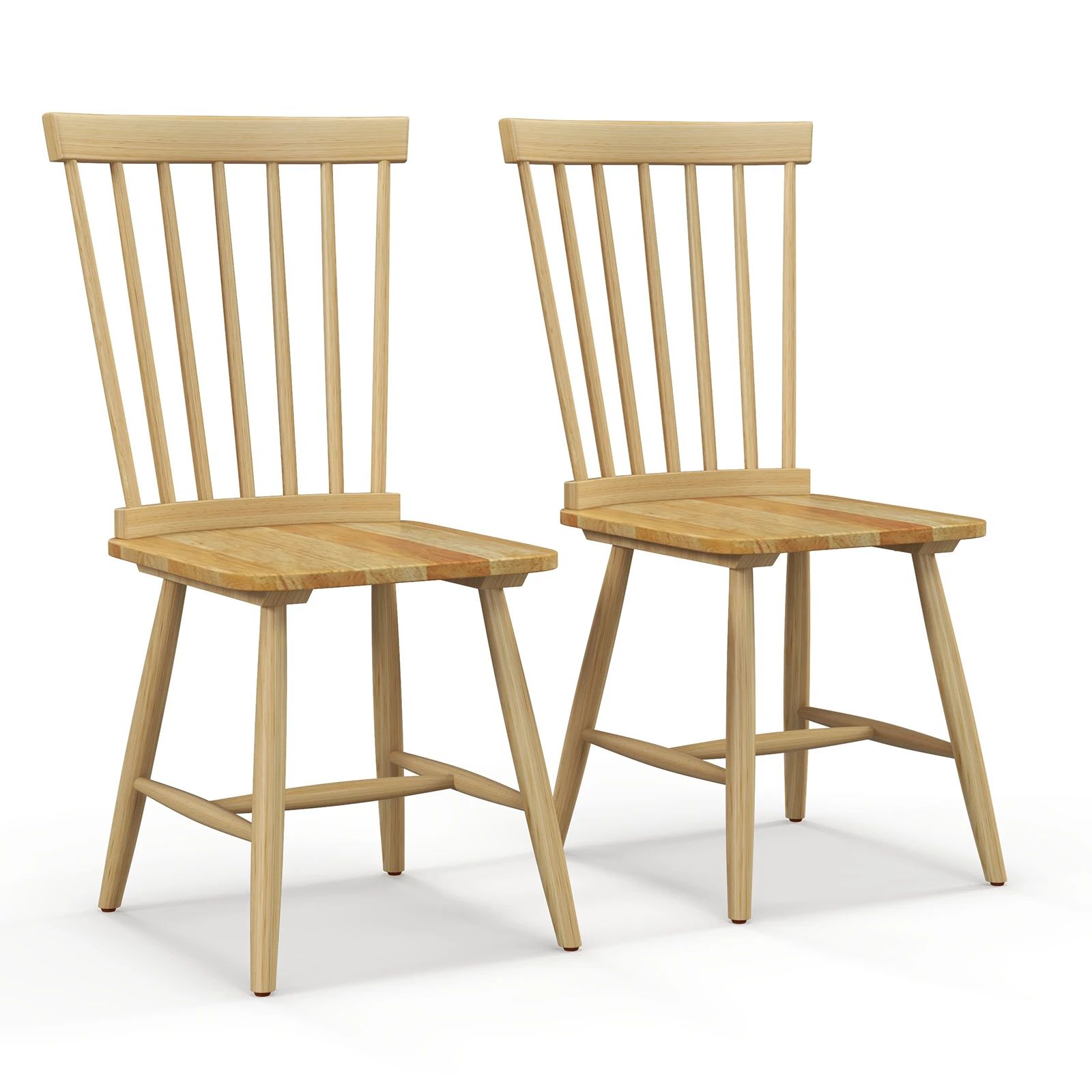 Windsor Dining Chairs Set of 2 Armless Spindle Back Solid Rubber Wood Natural