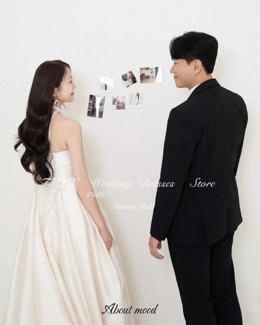 TULX-vestido de novia de satén marfil sencillo, sesión de fotos de Corea, sin tirantes, sin mangas, largo hasta el suelo, corsé, vestidos de novia personalizados