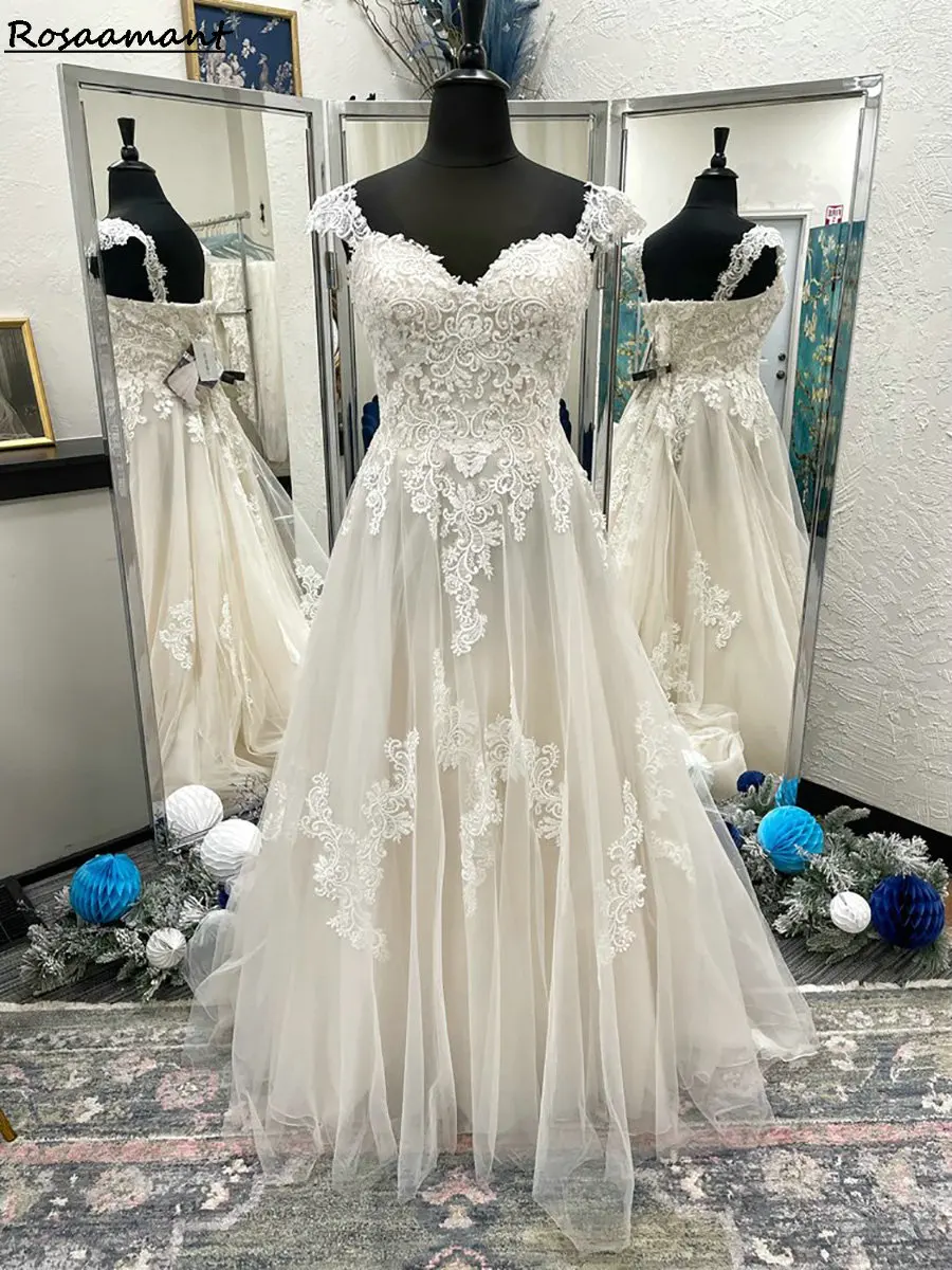 Новейшие свадебные платья трапециевидной формы с открытыми плечами, кружевные свадебные платья без рукавов с аппликацией в стиле кантри