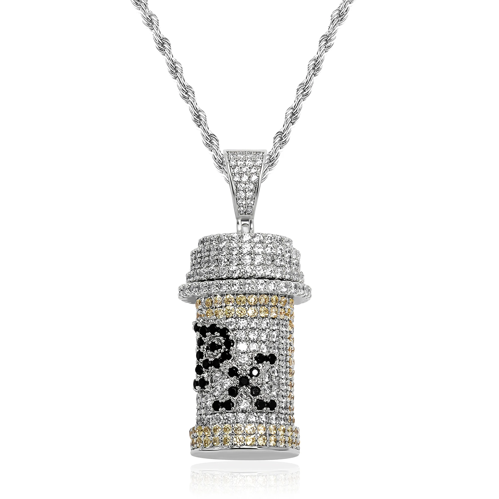 TOPGRILLZ Hip Hop Detachable Medicine Bottle Pendant Necklace Men\'s Jewelry Gold Silver Color Cubic Zircon Necklaces Gifts