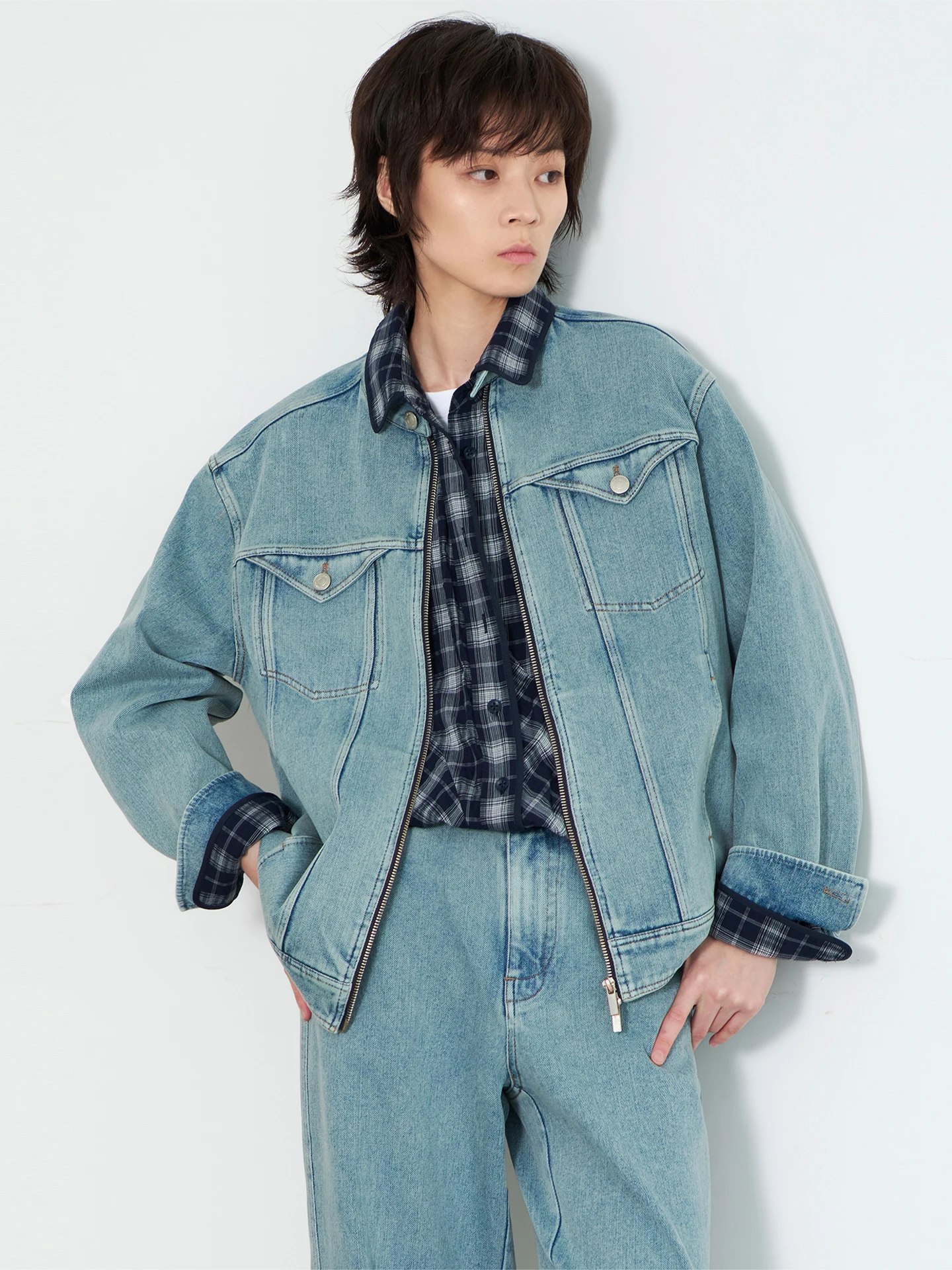 

Retro Loose Fit ort Jaet Outerwear Elastic Denim Knight 040Z Ladies Faion Cotton Polyester Spandex Blend Zipper Closure