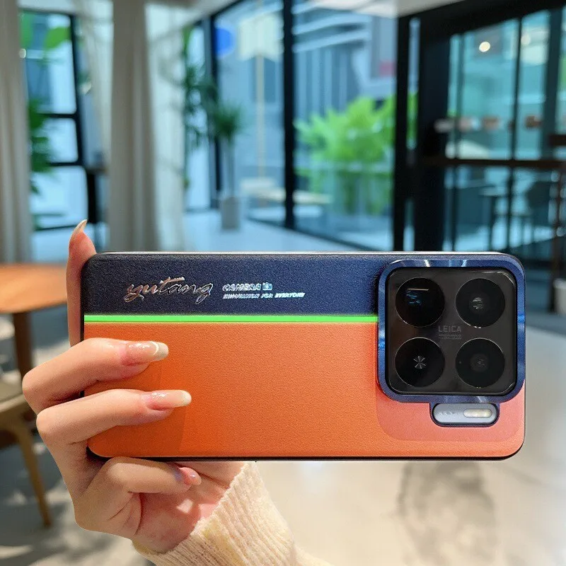 

Vegan Leather Case For Xiaomi 17 Pro Max 14 Pro 15 15SPro New Luminous Fluorescence Contrasting Colors With Metal Camera Ring