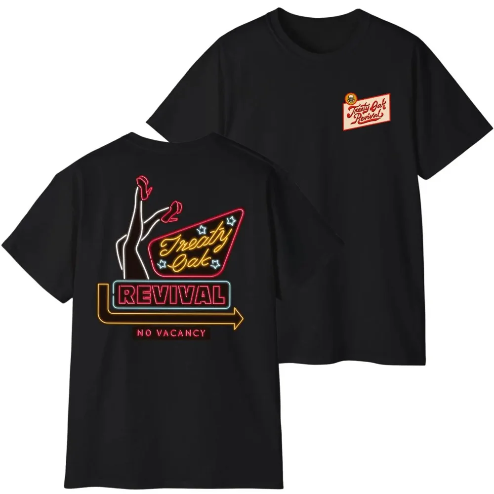 Treaty Oak Revival Neon Graphic T-Shirt Southern Rock Concert Tee Unisex Short-sleeved Retro Street Y2K Casual Tops Clothing