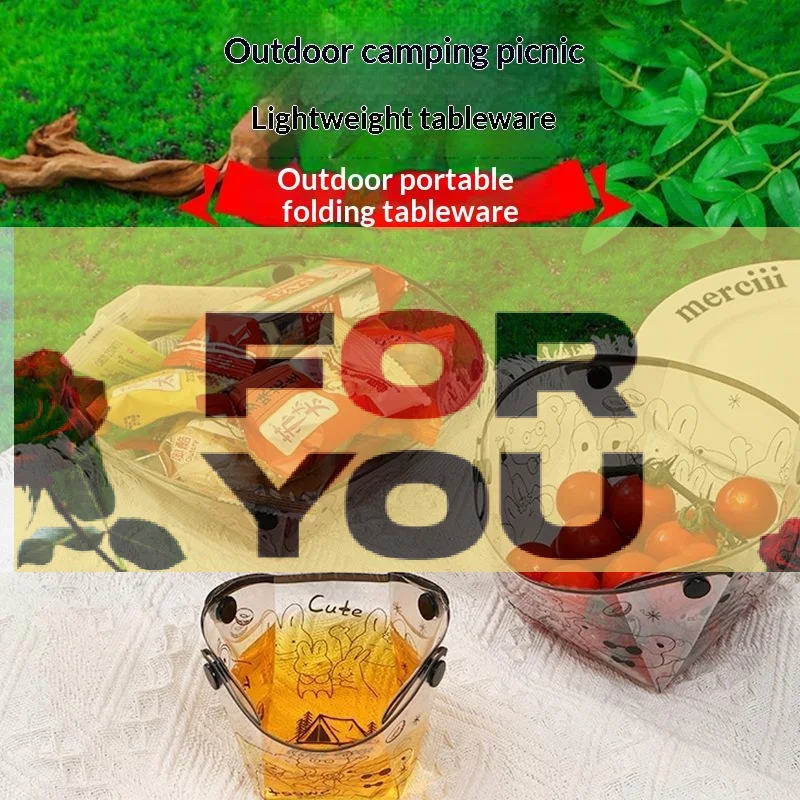 3Pcs Portable Camping Tableware Set Foldable Transparent Bowl Plate Cup Food Container For Outdoor Picnic Hiking Travel Camping