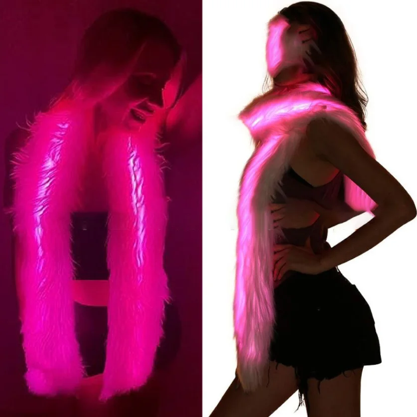 1 قطعة تضيء فو الفراء بواس RGB Led وامض فروي وشاح ل الهذيان الرقص زي حفلة الهالوين عيد الميلاد الديكور الأبيض