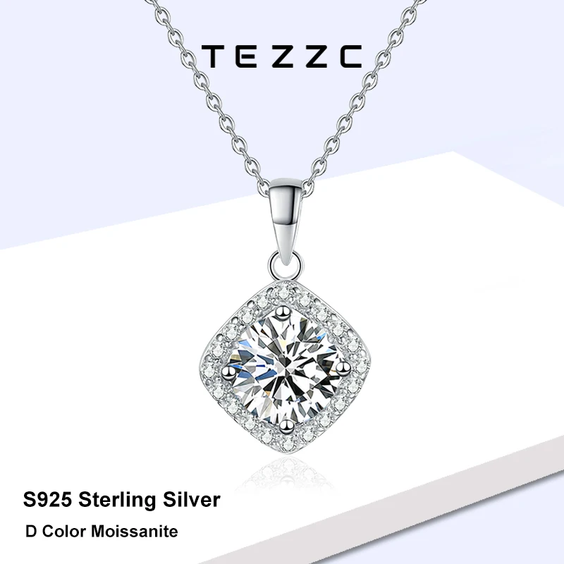 

Tezzc 1CT Real Moissanite Pendant Necklace For Women Top Quality 925 Sterling Silver Engagement Wedding Party Bridal Jewelry