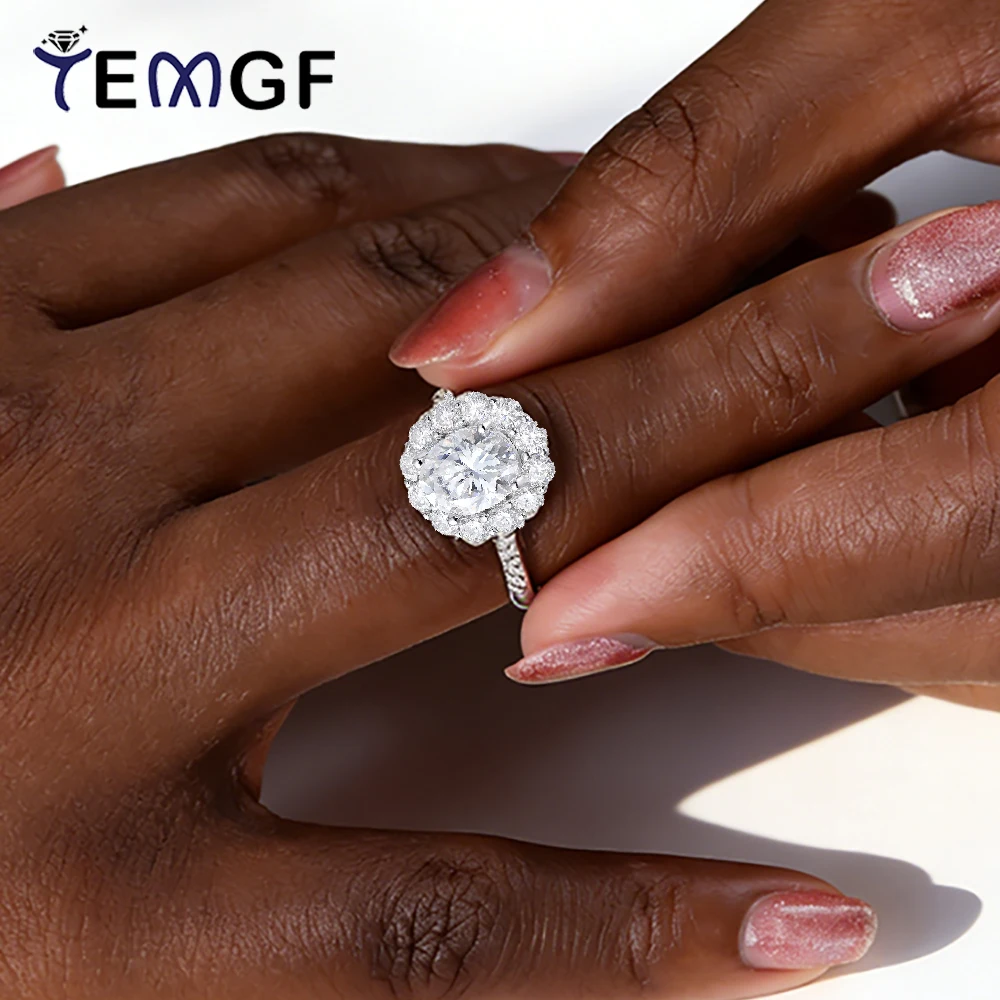 

TEMGF Real Moissanite Ring 925 Sterling Silver Wedding Ring for Women Classic Luxury Elegant Fine Jewelry Love Gift GRACertified