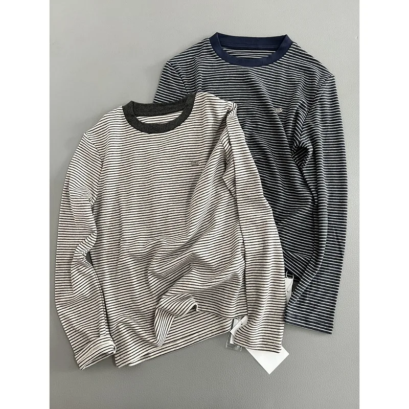 Wear Small Metal Standard Leggings Striped Casual Round-neck Long-sleeved T-shirt Contrast Color Versatile Women