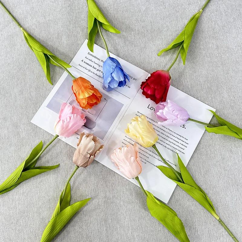 

61CM Artificial Flower High Quality Cloth Real Touch Fake Flower Tulip Wedding Arrangement Bridal Bouquet Home Vase Decoration