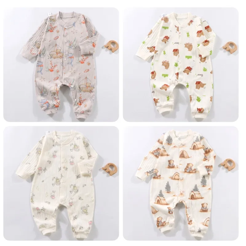 Bellbell Autumn Newborn Romper Cartoon Dinosaur Print Infant Boys Jumpsuit Loose Animal Print Single Breasted Baby Girl Bodysuit