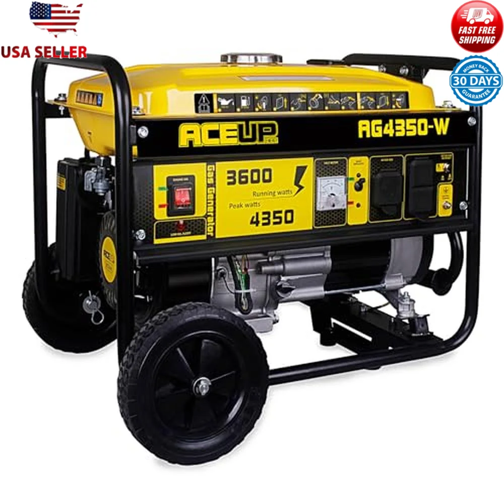 Portable Gas Powered Generator with Wheels Kit 4350W Peak Power 30A Outlet EPA & CARB Compliant 10 Hours Runtime Oil Funnel &