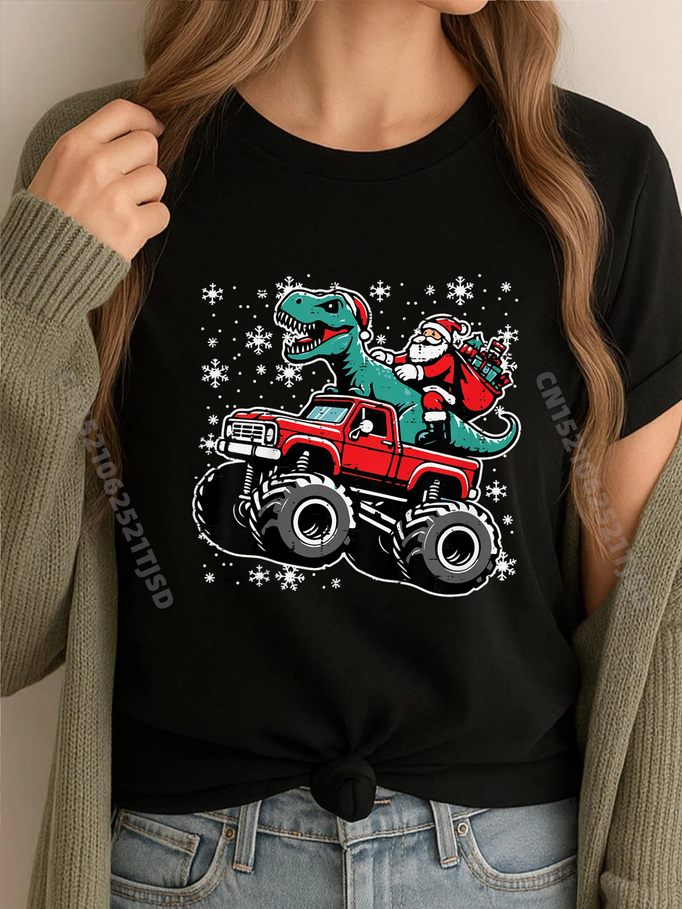

Kids Christmas Monster Truck Dino Santa Xmas Toddler Mens Designer Clothes ClassicShort Sleeve Tee Big Size Group