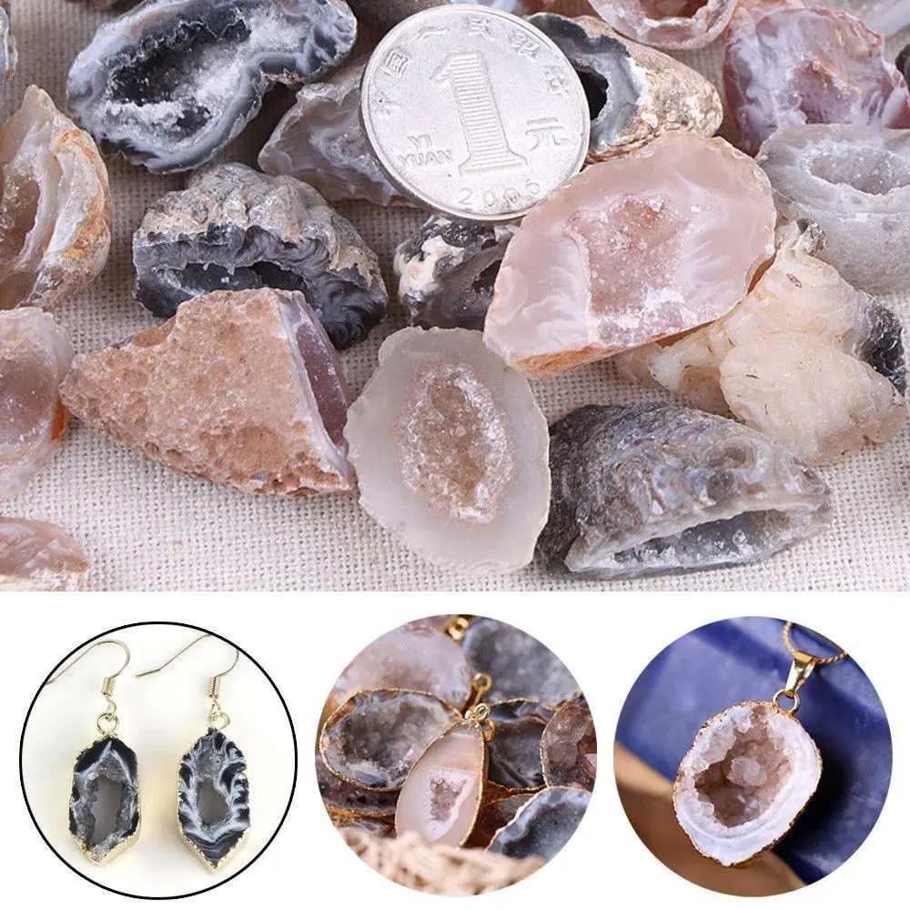 

1 PC DIY Mineral Ore Raw Gemstone Collectible Specimen Crystal Cluster Healing Stones Natural Agate Geodes Drusy Quartz Slice