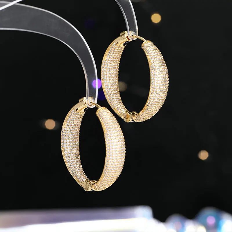 

luxury zirconia hoop earrings for women gold silver color shiny elegant jewelry evening party wedding bridal earrings circle