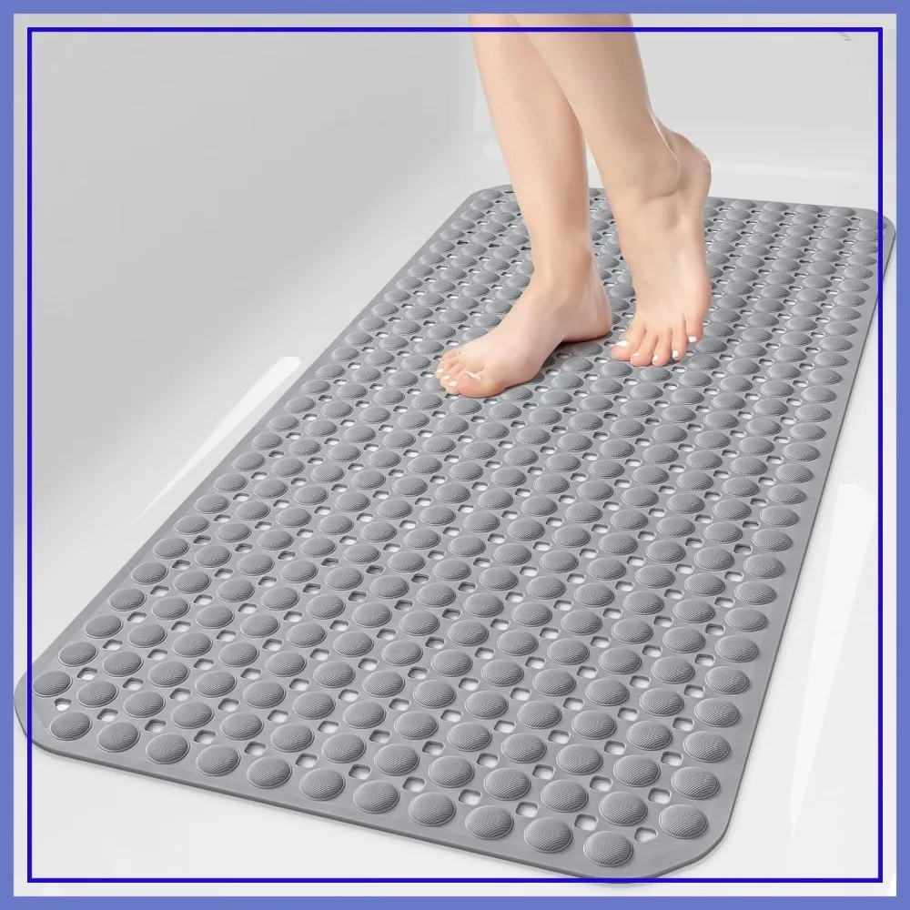 

Non Slip Bath Tub Shower Mat, Suction Cups & Drain Holes, Machine Washable, Soft on Feet, 35x16 Inch, Grey