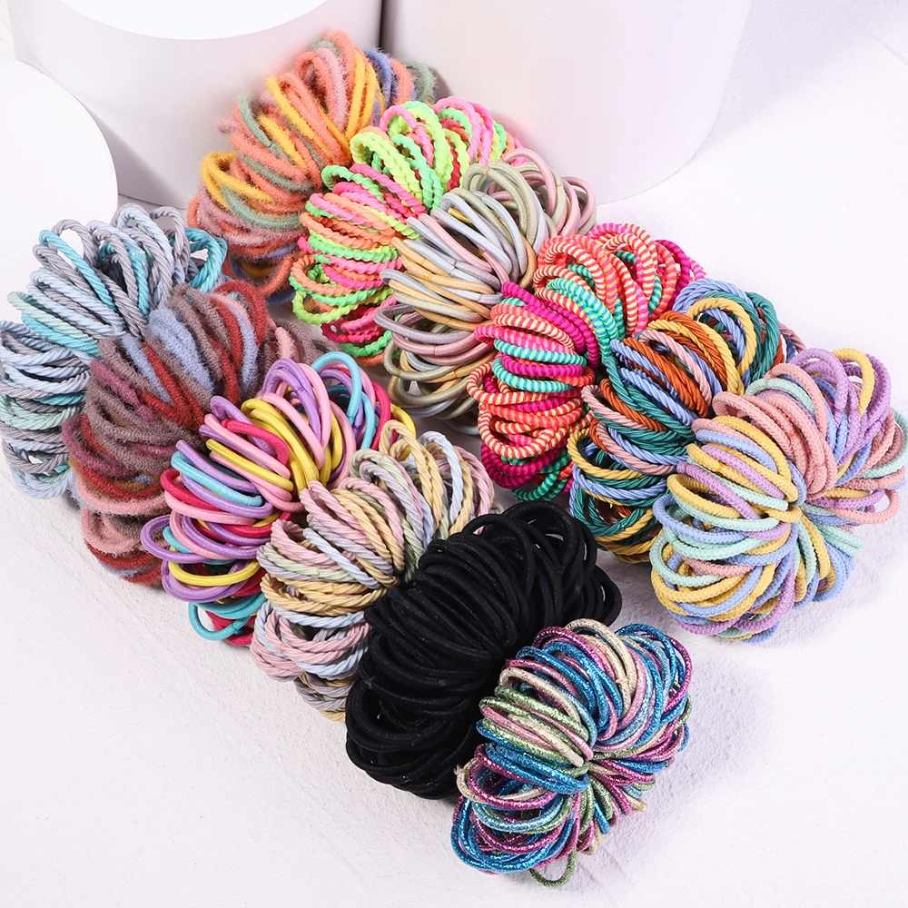 

100PCS New Fashion Girls Candy Colors Nylon bold Elastic Hair Bands Kids Scrunchie Rubber Bands Headband Baby Hair Accessories