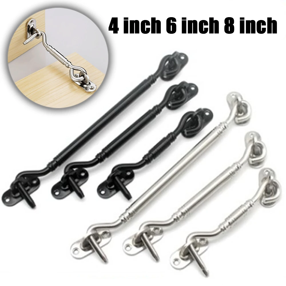 

4/6/8 Inch Stainless Steel Crescent Window Lock with Safety Switch Cabin Hook Door Latch Lock Catch Holder with Install Screws