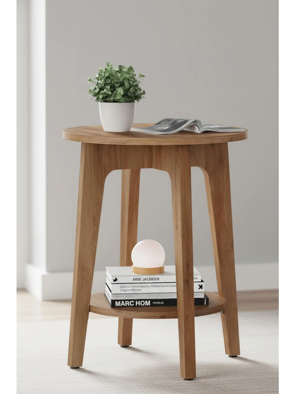 

2-Tier Round End Table with Rustic Walnut Finish, Space-Saving Nightstand for Small Spaces Living Room Bedroom