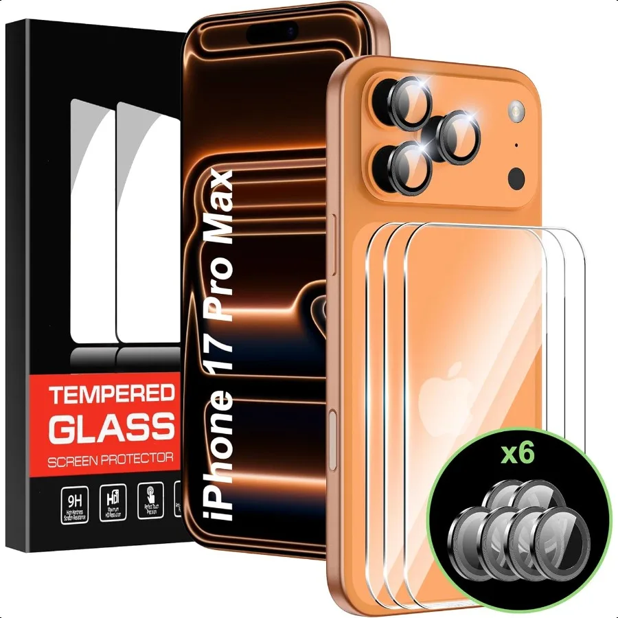 

Для iPhone 17 Pro Max 6, Защитная пленка для задней панели экрана с защитной пленкой для объектива камеры 9H Hardn Чехол из закаленного стекла с защитой от царапин, подходит для защиты от царапин