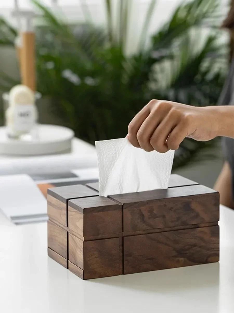 

Nordic creative black walnut paper box solid wood tissue box Japanese living room wooden multifunctional storage box tissue