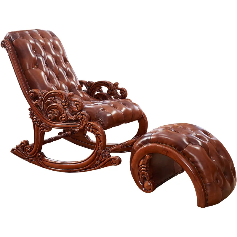 

Solid wood rocking chair European sofa rocking chair household balcony leather sofa rocking chair