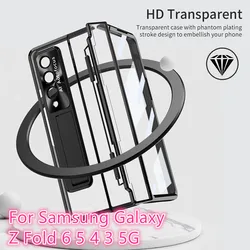 For Samsung Galaxy Z Fold 6 5 4 3 5G Case Flattening Hinge Phantom Transparent Bracket All inclusive Hard Cover For Z Fold5