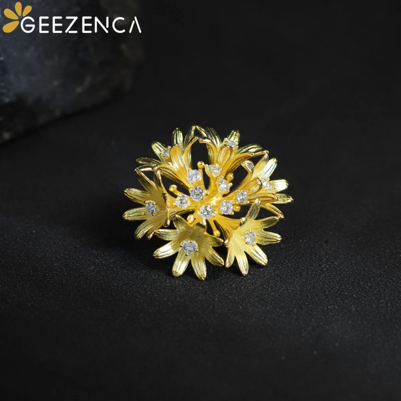 GEEZENCA 925 Sterling Silver 5A Zircon Flower Brooches For Women Chic Cornflower  Clothing Accessories Pins Brooch 2024 New Gift