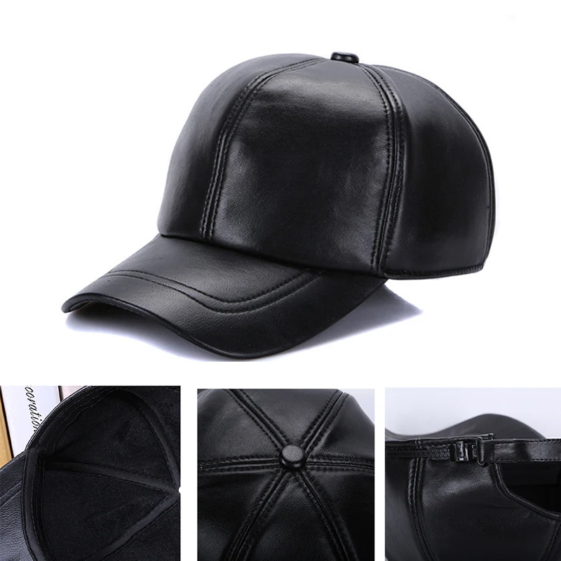 

Fashion New Adult Leather Hat Men's Warm Leather Baseball Cap Male Men Spring Autumn Outdoor Street Hip Hop Hat Windproof Hat ﻿