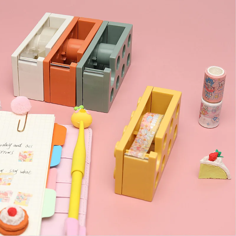 Creative Paper Tape Cutter Office Building Block Shaped Stationery Masking Tape Holder Dispenser Washi Tape Storage Office Tools