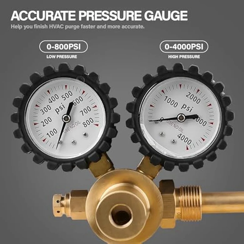 Regulador de nitrógeno con presión de entrega de 0-800 PSI, conexión de entrada de manguera CGA580 y conexión de salida macho de 1/4 pulgadas