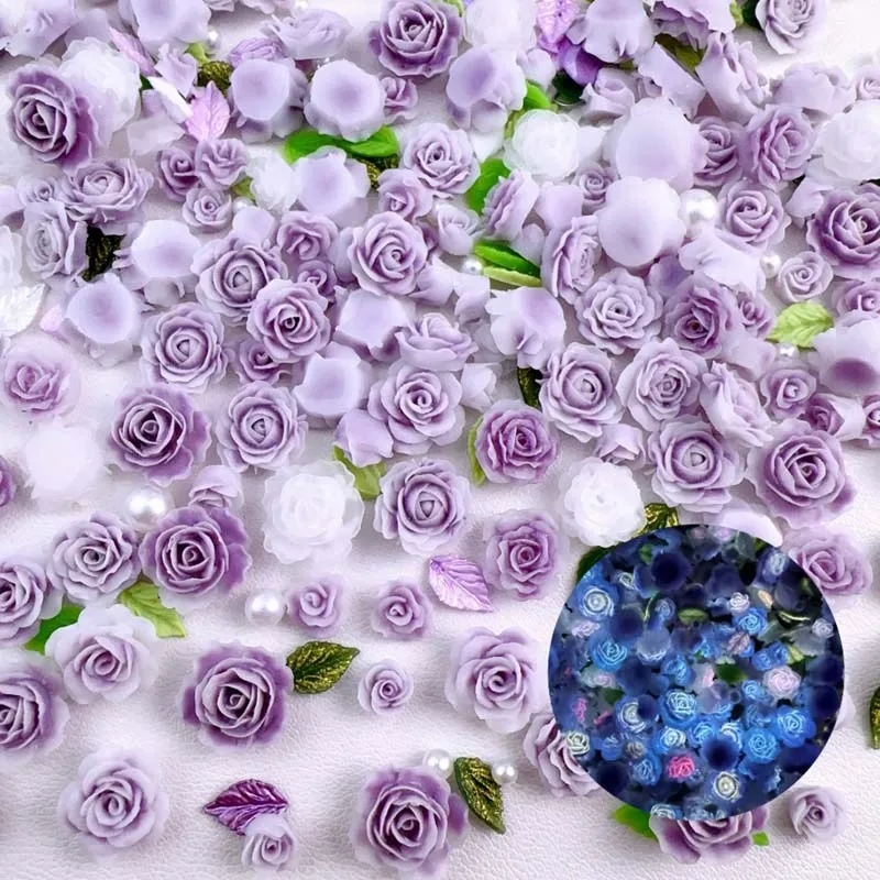 50pcs Random Mixed Resin Nail Charms Leaf Pearl Camellia Rose Flower Nail Art Decorations Accessories Manicure DIY Crafts
