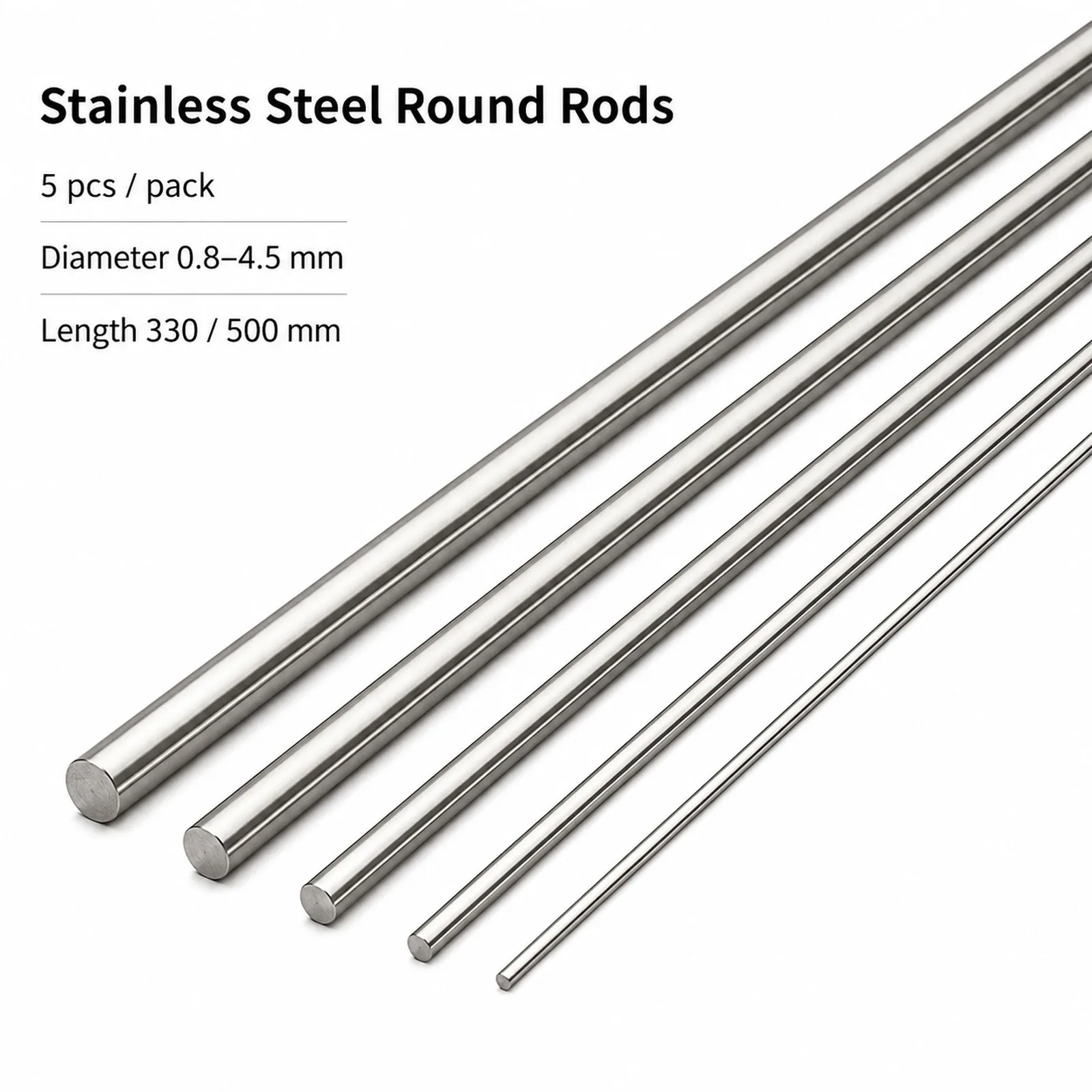 5-50Pcs 0.8-14mm 304 Stainlesss Steel Round Rod, 330mm 500mm Linear Shaft Bar for DIY Model Making & Machinery