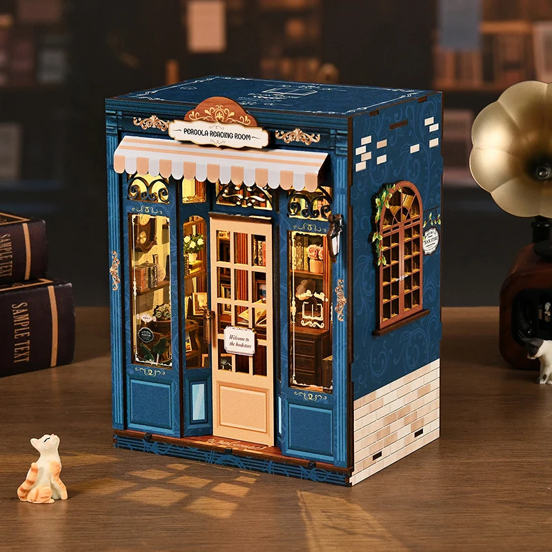 DIY Miniature Bookend Shelf Kit Creative Desktop Craft Model Book Organizer for Study Room Artistic Decorative Ornament