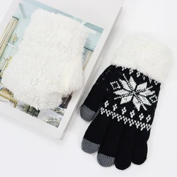 Fashion women snowflake knitted Plush Thick winter Gloves Touchscreen Finger Warm Adult Gloves