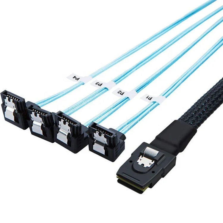 Mini SAS 36PIN interno (SFF8087) a 4 * SATA 7PIN con pestillo Cables de ruptura de ángulo recto