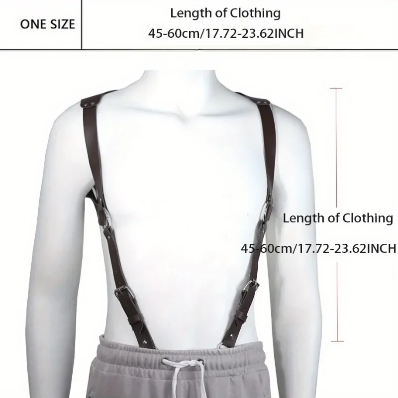 Men's Fashion Synthetic Leather Suspender, Gothic Body Suspender Adjustable Shoulder Strap and Metal Buckle Clothing Accessories