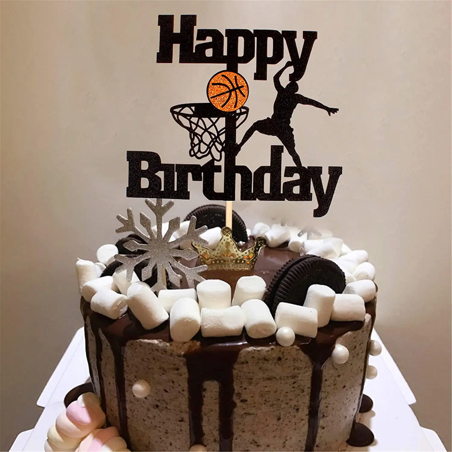 Basketball Happy Birthday Cake Topper Flag Net Ball Wedding Boys Party Cake DIY Baking Cupcake Toppers Decoration Baby Shower