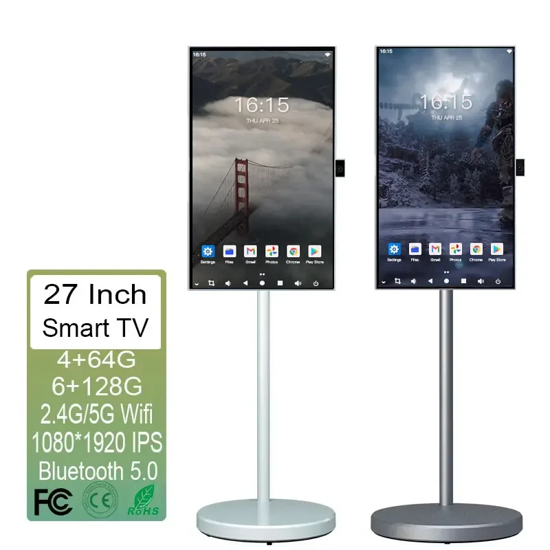 Touch Screen Advertising Monitor 21.5 27 32 Inch Movable Rechargeable Lcd Digital Signage Digital Displays Smart Tv