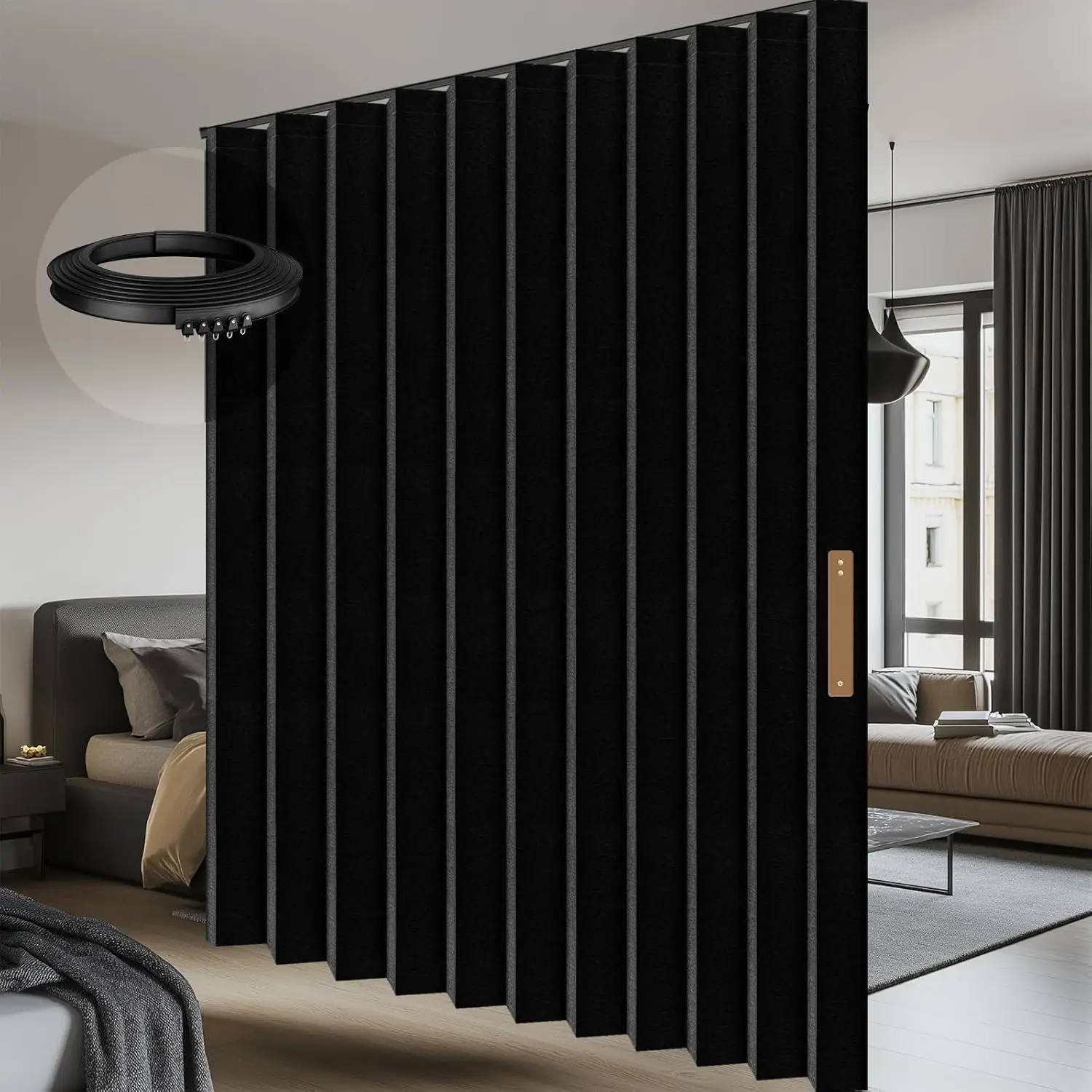 

Blackout Room Divider Curtains with Flexible Ceiling Track, Noise Reducing Barrier for Sliding Glass Door, 1 Pack