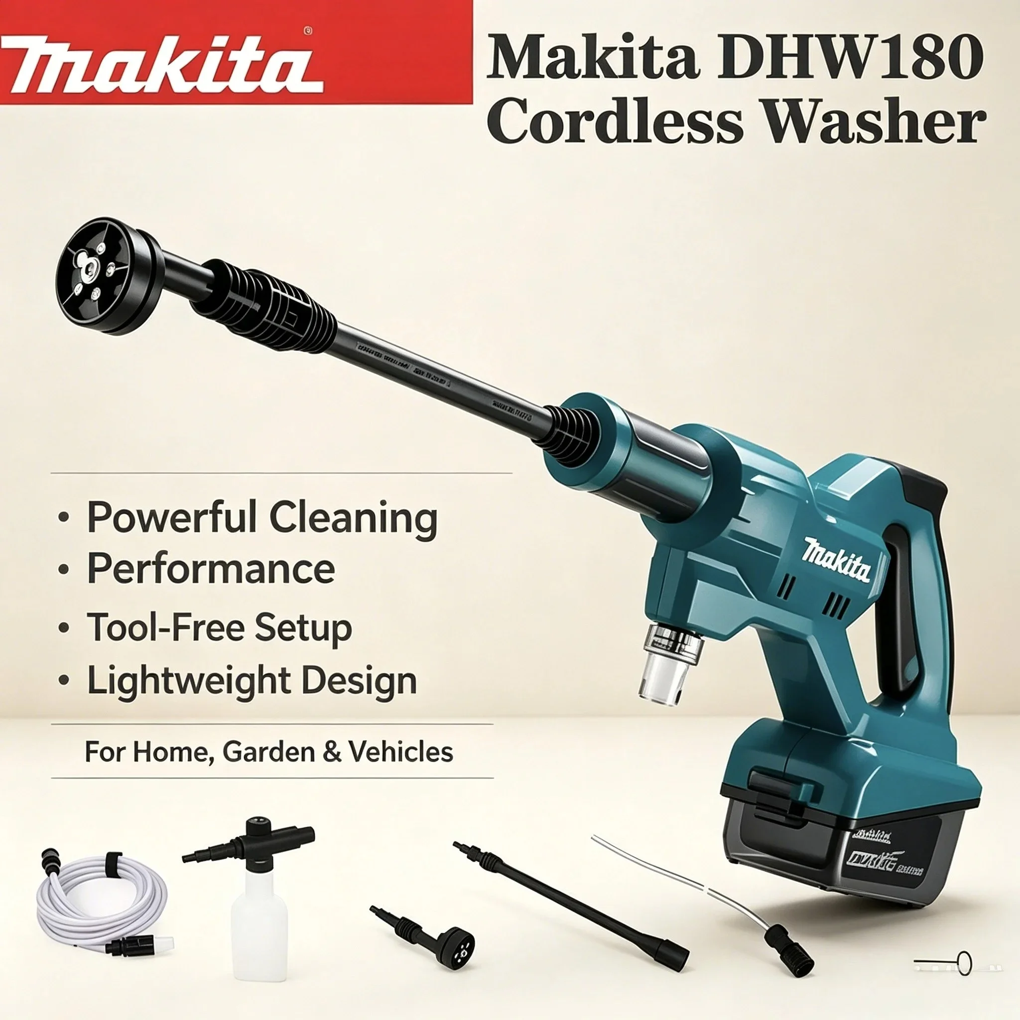 Portable Cordless Pressure Washer Original Makita DHW180 18V LXT Lithium Battery Powered Efficient Home Garden Cleaning Tool